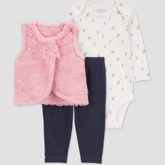 Carter's Other - NWT Carter's infant baby faux fur 3 piece set and onsie 3 months